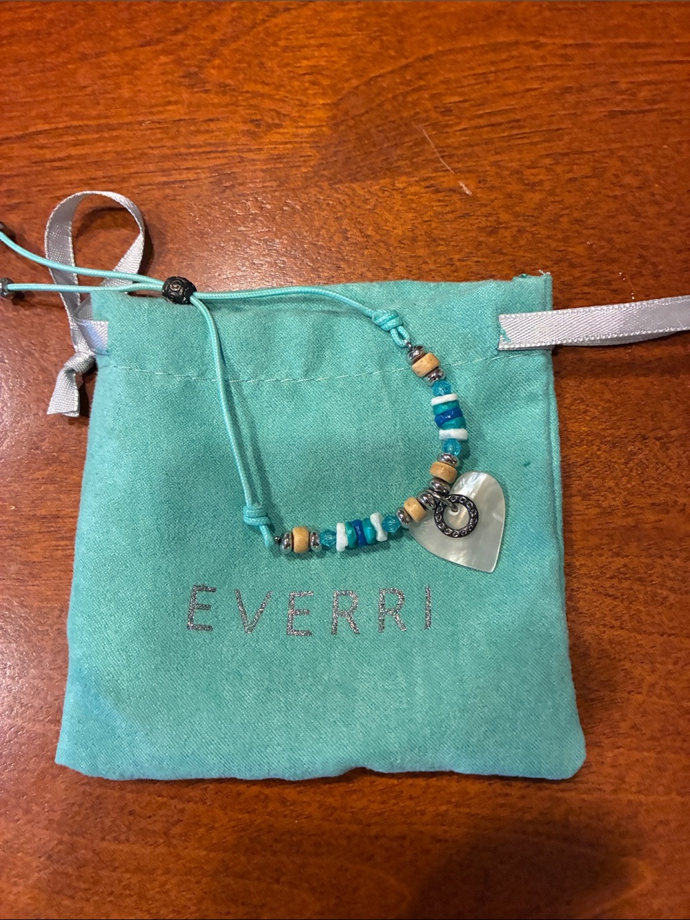 Turquoise Beaded Heart Charm Bracelet with pouch